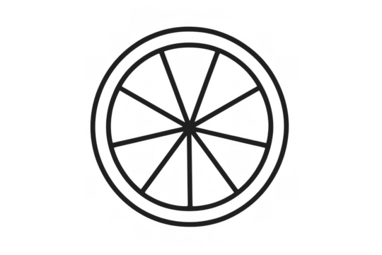 Citrus fruit slice outline drawing, depicting a simple lemon or orange segment, black line art on transparent background