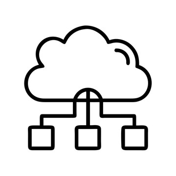 3d illustration of cloud network icon featuring a cloud connected to three square nodes below, representing cloud services or data synchronization