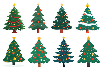 PNG Festive Christmas tree illustrations, transparent background