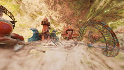 大きなピエロのオブジェがある遊園地　