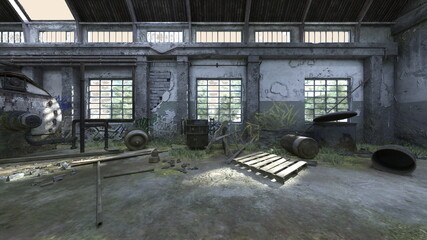 廃墟倉庫　3DCGレンダリング