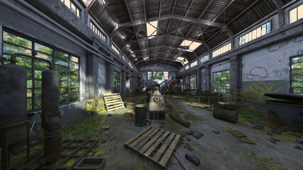 廃墟倉庫　3DCGレンダリング