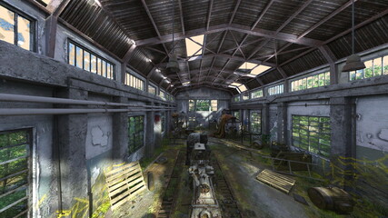 廃墟倉庫　3DCGレンダリング