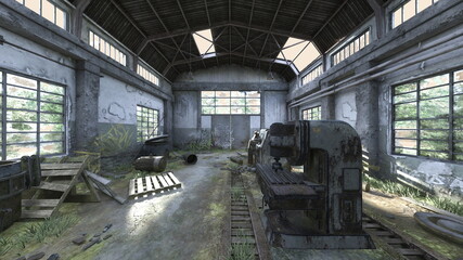 廃墟倉庫　3DCGレンダリング