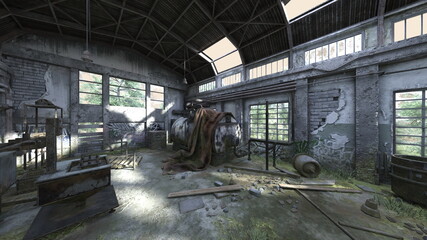 廃墟倉庫　3DCGレンダリング