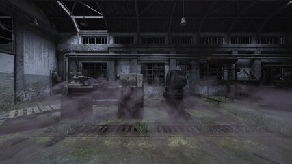 廃墟の荒れた室内　3DCGレンダリング