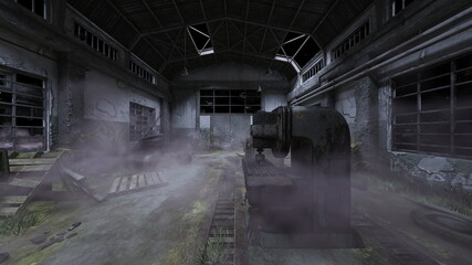 廃墟の荒れた室内　3DCGレンダリング