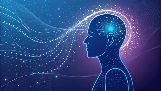 Digital human silhouette with glowing data particles representing artificial intelligence and future technology