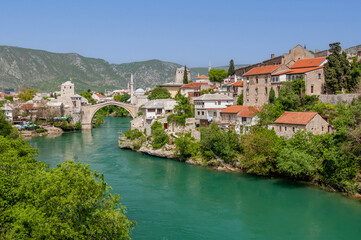 Historical Mostar Bridge known also as Stari Most or Old Bridge in Mostar, Bosnia and Herzegovina.