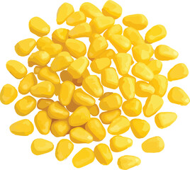Pile of yellow corn kernels isolated on white background