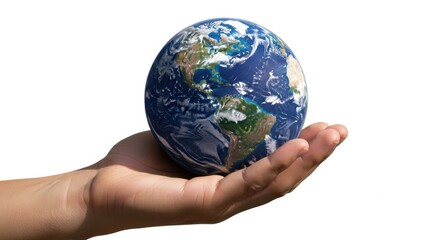 Hand holding the earth planet isolated on transparent background