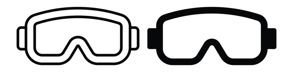 Outline and Solid Icons of Protective Eyewear in Black and White Style