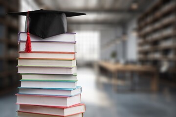 Law education, legal study concept, books in library