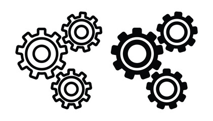 Black and White Stylized Gear Icons Representing Mechanical Engineering Concepts