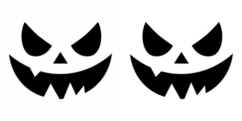 Face design for festive pumpkins. Ilustración vectorial. Conjunto de caras calabazas sobre fondo blanco - Símbolo principal de Halloween. Symbols of the holiday. Set of evil face, pumpkin face, ghost.