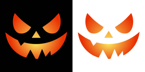 Icons of frightening facial expressions. Set of creepy, scary emotions, emojis for Halloween. Spooky creepy pumpkins cut. Set of Halloween scary pumpkins cut. halloween smiley faces. An evil smile.