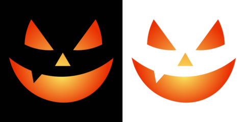 Scary Monster Faces Set. Spooky creepy pumpkins cut. Halloween Pumpkin smileys icon background set. Set of creepy, scary emotions, emojis for Halloween. Symbols of the holiday. Simple Creepy Horror.