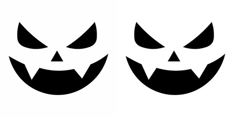 Jack face. Spooky creepy pumpkins cut. Icons of frightening facial expressions. Conjunto de caras calabazas sobre fondo blanco - Símbolo principal de Halloween. Ilustración vectorial. An evil smile.