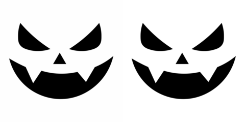 Jack face. Spooky creepy pumpkins cut. Icons of frightening facial expressions. Conjunto de caras calabazas sobre fondo blanco - Símbolo principal de Halloween. Ilustración vectorial. An evil smile.