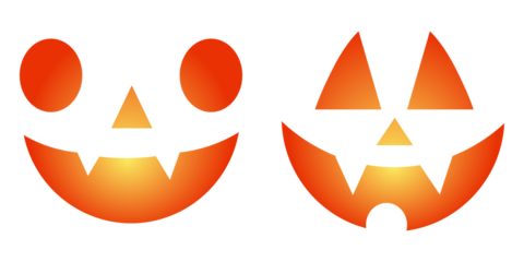 Scary Monster Faces Set. Set of Halloween scary pumpkins cut. Spooky creepy pumpkins cut. Set of creepy, scary emotions, emojis for Halloween. Face design for festive pumpkins. Symbols of the holiday.