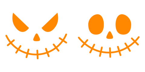 Spooky creepy pumpkins cut. Evil faces Halloween png set. Set of Halloween scary pumpkins cut. Cutting stencils and templates for Halloween, stickers, printing and digital design. Spooky faces icons.