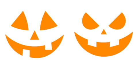 Spooky creepy pumpkins cut. Evil faces Halloween png set. Set of Halloween scary pumpkins cut. Cutting stencils and templates for Halloween, stickers, printing and digital design. Spooky faces icons.