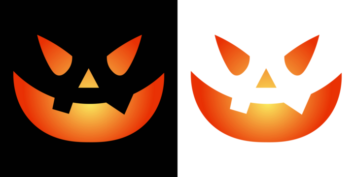 Symbols of the holiday. Spooky creepy pumpkins cut. Halloween Pumpkin smileys icon background set. Face design for festive pumpkins. Set of creepy, scary emotions, emojis for Halloween. An evil smile.