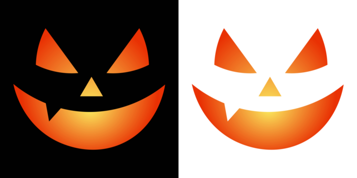 Scary Monster Faces Set. Spooky creepy pumpkins cut. Halloween Pumpkin smileys icon background set. Set of creepy, scary emotions, emojis for Halloween. Symbols of the holiday. Simple Creepy Horror.