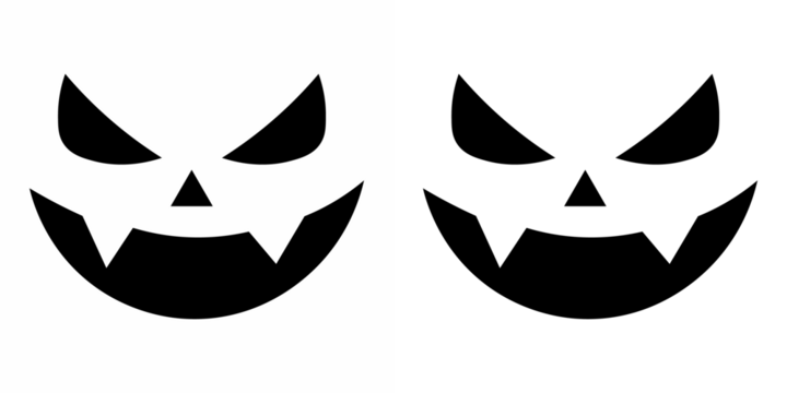 Jack face. Spooky creepy pumpkins cut. Icons of frightening facial expressions. Conjunto de caras calabazas sobre fondo blanco - Símbolo principal de Halloween. Ilustración vectorial. An evil smile.