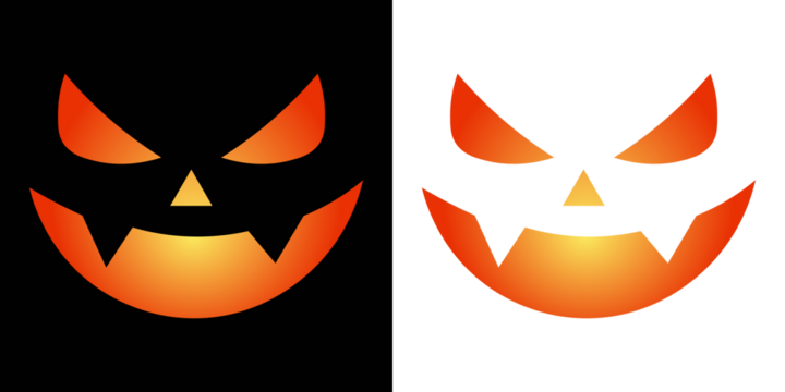 Scary Monster Faces Set. Simple Creepy Horror. Halloween Pumpkin smileys icon background set. Symbols of the holiday. Set of creepy, scary emotions, emojis for Halloween. Spooky creepy pumpkins cut.
