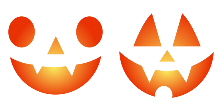 Scary Monster Faces Set. Set of Halloween scary pumpkins cut. Spooky creepy pumpkins cut. Set of creepy, scary emotions, emojis for Halloween. Face design for festive pumpkins. Symbols of the holiday.