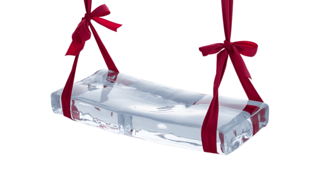 An elegant, glass swing, tied with red ribbons, offering a sense of lightness and freedom.