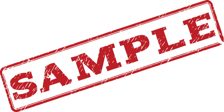 A bold, red 'SAMPLE' stamp with a grunge texture, designed for watermarking documents or images. Ideal for preview purposes. - Powered by Adobe