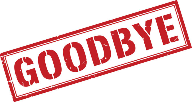 A bold red 'GOODBYE' rubber stamp impression, ideal for marking documents, farewell notes, or final messages. Clean and clear design.