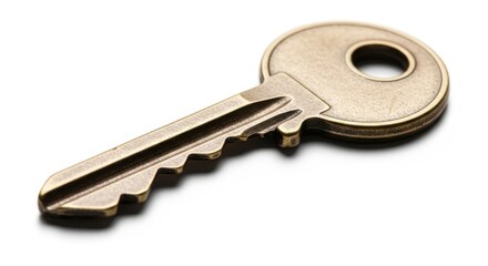Single brass key isolated on transparent background