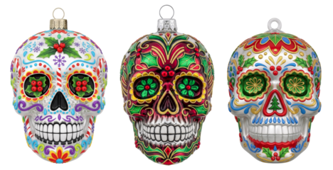 Vibrant Sugar Skull Day of the Dead Christmas Ornaments
