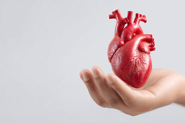 heart health - red heard hold in hand isolated against white background