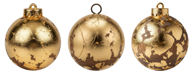 Wooden Christmas Baubles Decorated with Gold Leaf