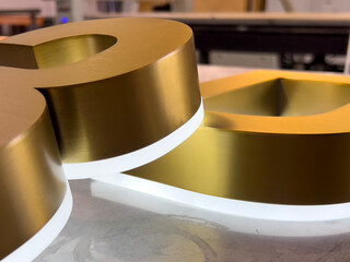 Gold 3D LED Letters Illuminated for Signage Display