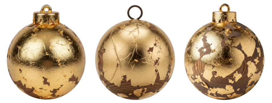 Wooden Christmas Baubles Decorated with Gold Leaf