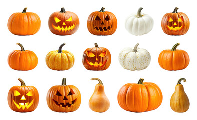 PNG Diverse pumpkins for Halloween decoration, element set on transparent background