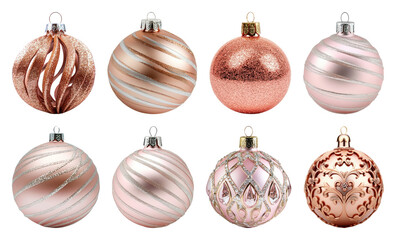 PNG Elegant rose gold Christmas ornaments, element set on transparent background