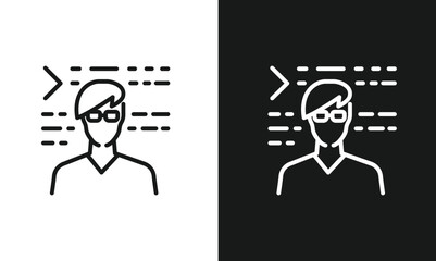 Developer Icon Vector Illustration, Programmer, Software Engineer, Coder, and IT Specialist with Code Background Line Art for Technology Concepts.