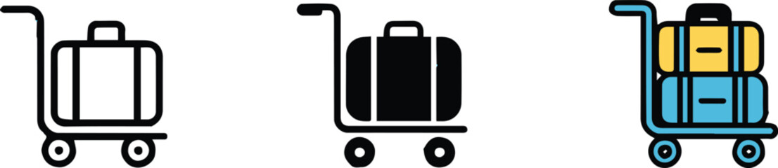 travel luggage icons pack ai eps vector and png friendly designs with suitcase, trolley, outline and silhouette
