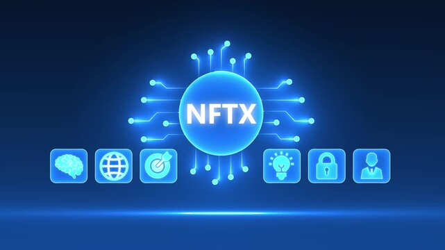 NFT concept with glowing circuit board and icons for digital assets and blockchain technology Keywords: NFT, nonfungible token, digital asset, blockchain, cryptocurrency, technology, future - Powered by Adobe
