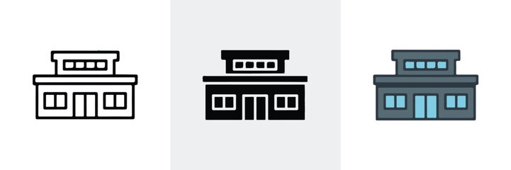 set of architectural icons two story house outline silhouette and colored facade for interface and branding