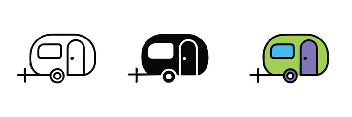 retro and modern camper vector trio trailer outline silhouette and full color rv graphics for logo and web use ai eps jpeg