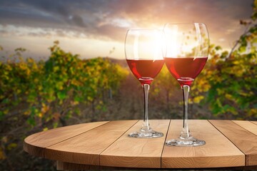 Fresh two wine glasses on wooden table