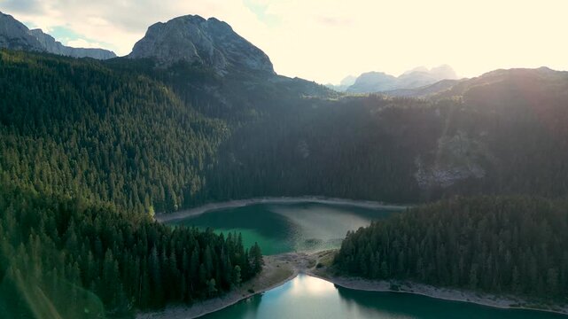 Aerial view of Crno lake and Durmitor national park in Montenegro