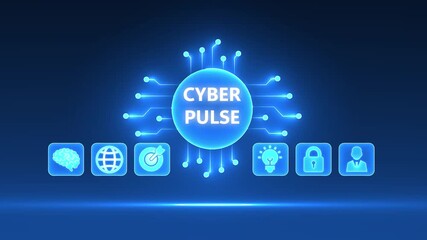 Cyber Pulse digital network concept with surrounding icons on a dark blue background technology futuristic - Powered by Adobe